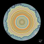 M Disk, un'immagine frattale di quasi-cerchi multicolorati per una stampa, creata con mappe di Möbius del disco unitario.
