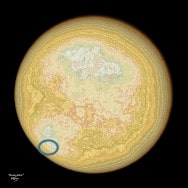 Planetary Disk 2, un'immagine frattale (con dettaglio ellisse) in arancio/giallo/beige, creata con mappe di Möbius.