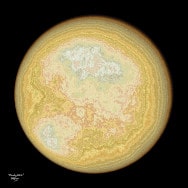 Planetary Disk 2, un'immagine frattale (arancione/giallo/beige) per una stampa, creata con mappe di Möbius del disco unitario.