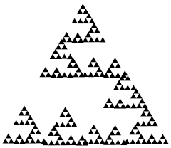 The first component of a Sierpiński triangle fractal, constructed using a directed graph iterated function system (IFS).