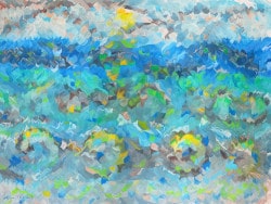 Arte matematica. Seascape, un'immagine impressionistica per una stampa fine art, creata usando funzioni trigonometriche.