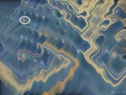 Arte astratta matematica (funzioni trigonometriche). Sand Flow, un'immagine nei colori blu e sabbia (con dettaglio ellisse).
