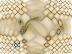 Arte matematica. T3, un'immagine in sfumature di beige (con dettaglio ellisse) creata usando funzioni trigonometriche.