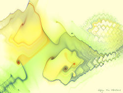 Arte astratta matematica. T9a, un'immagine nei colori verde e giallo per una stampa, creata usando funzioni trigonometriche.