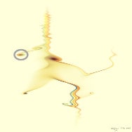 Abstract math art. Unicorn, a beige and yellow coloured picture (with ellipse detail) made with trigonometric functions.