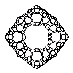 Picture of a Sierpiński curve Julia set (black) and its corresponding Fatou set (white).