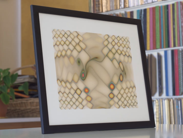 A print of the picture T3 in shades of beige (vivid highlights), a math artwork and design made with trigonometric functions.