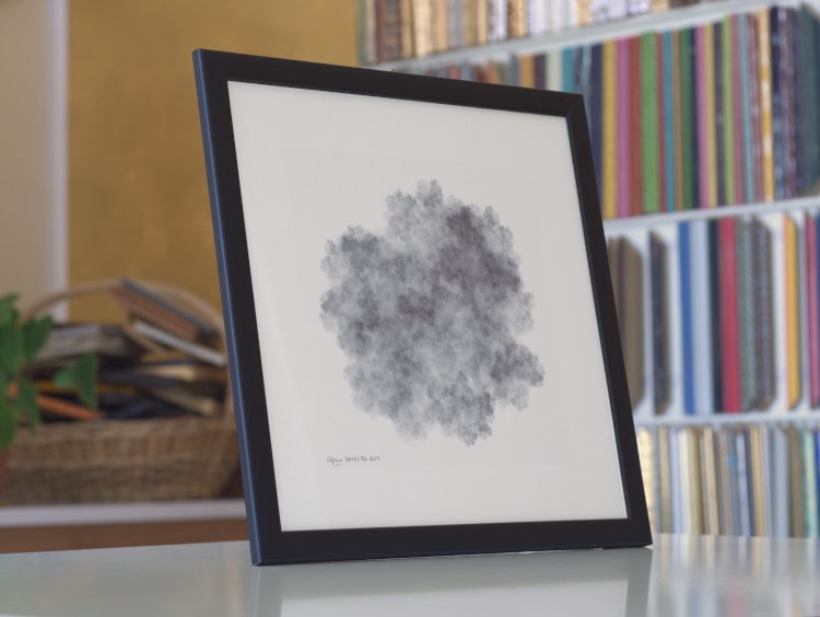 A fine art print of the mathematical image Cloud 7 in shades of grey, math and fractal art made with a directed graph IFS.