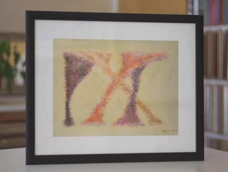 A fine art print of the picture Iteration, a mathematical artwork created using random walks on an oil pastel drawing.